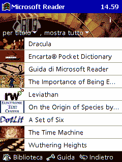 Figura 32 La 'Biblioteca' di Microsoft Reader per PPC