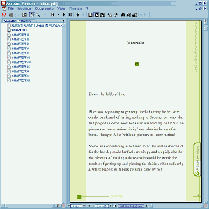 Figura 36 Alice nel paese delle meraviglie: l'e-book in formato PDF è visualizzato attraverso Acrobat Reader