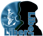 Il logo di Liber Liber (il profilo di Aldo Manuzio con un CDROM sullo sfondo)